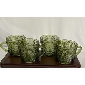 Soren Avocado Green Vintage Anchor Hocking Textured Glass Mug 2.75”Tall 6-7oz